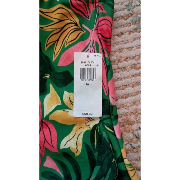 NWT Old Navy Green Floral Side Tie Swim Dress Built In Briefs Padded Vacation - Picture 9 of 14